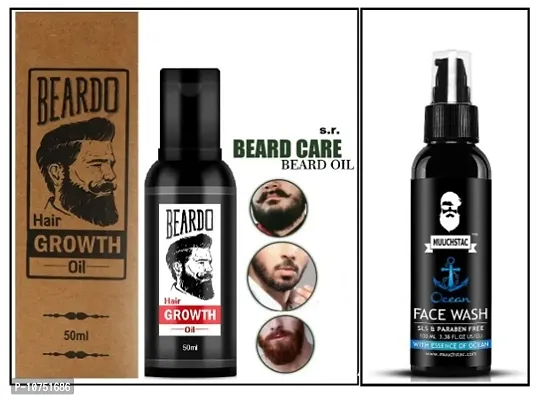 Professional Beardo Beard and Hair Growth Oil - 50 ml _01 + professional mucchastac ocean facewash 100ml
