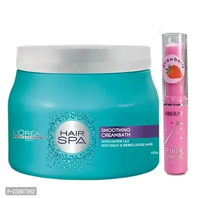 L'oreal Professionnel Hair Spa Smoothing Creambath (490gm) + magic pink lip balm-thumb0