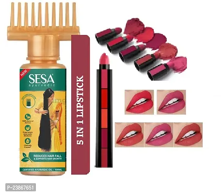 Sesa Ayurvedic Hair Oil, 100ml + RENEE Fab 5 5-in-1 Lipstick