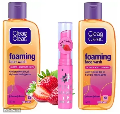 Clean  Clear Foaming Face Wash 150 ml (pack of 2) + magic pink lip balm