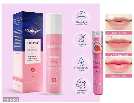 Aqualogica radiance+pink Sunscreen SPF 50 PA+++ 50g + magic pink lip balm
