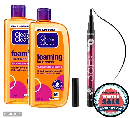 Clean  Clear Foaming Face Wash 150 ml (pack of 2) + 36h eyeliner