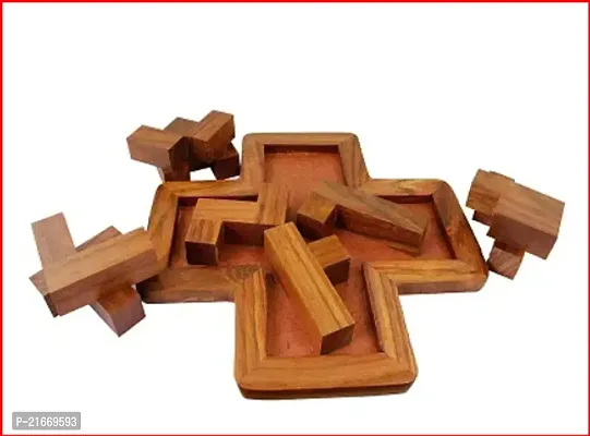 Handmade Indian 9-Pieces Plus Board Cross Jigsaw Puzzle Game-thumb0