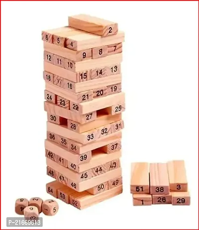 Wooden Zenga Toys Color Building Blocks Puzzle 51 Pcs Challenging 2Pcs Dices Stacking Board-thumb0
