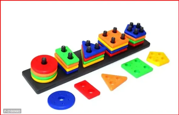 Classic Preschool Recognition Geometric Board Blocks Stack Sort Chunky Puzzles For Kids