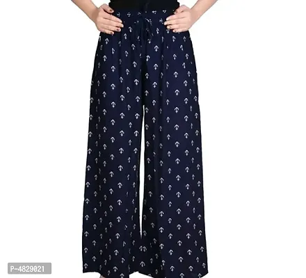 Stylish Elegant Navy Blue Rayon Printed Palazzo For Women-thumb0