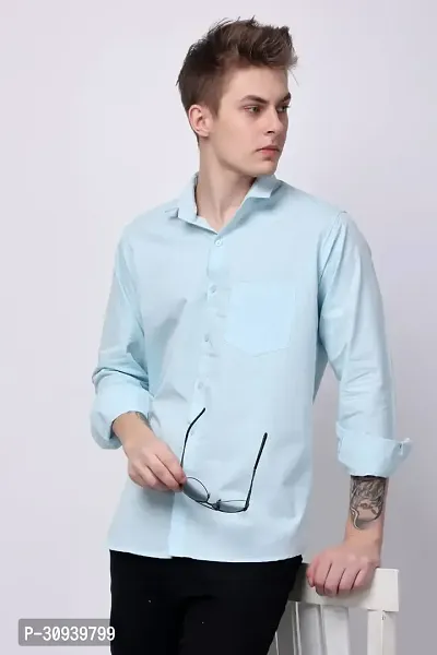 Reliable Blue Cotton Solid Long Sleeve Formal Shirts For Men-thumb0