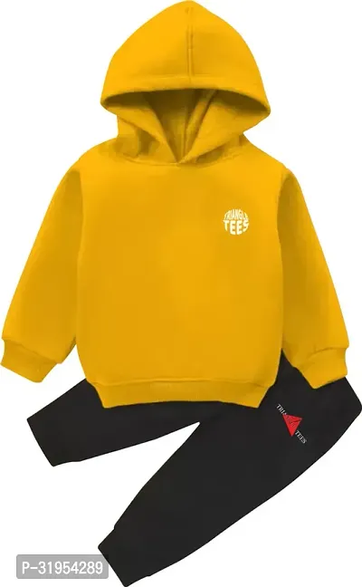 Elegant Yellow Cotton Hooded Sweatshirt with Trousers For Boys-thumb0