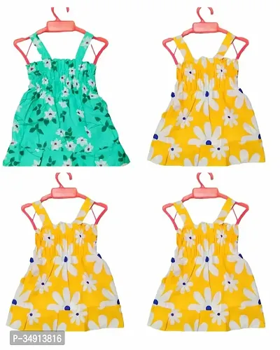 Stylish Multicoloured Cotton Frocks Dress For Girls Pack Of 4-thumb0