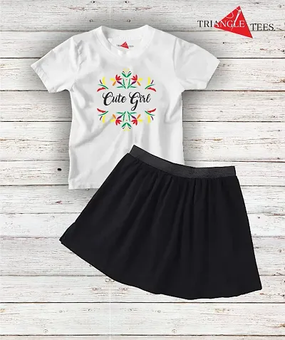 Printed Cotton Top and Skirt Set for Girls