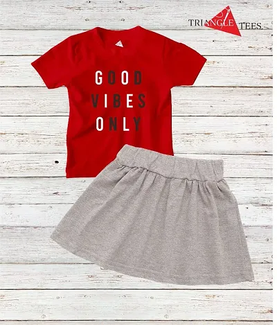 Printed Cotton Top and Skirt Set for Girls