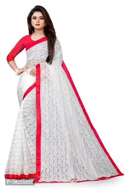 Elegant White Polycotton Saree with Blouse piece For Women-thumb0