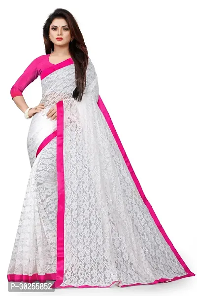 Elegant White Polycotton Saree with Blouse piece For Women-thumb0