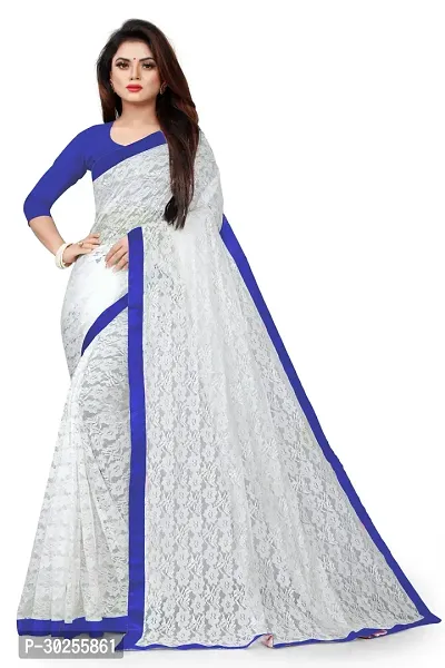 Elegant White Polycotton Saree with Blouse piece For Women