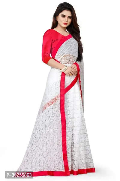 Elegant White Polycotton Saree with Blouse piece For Women-thumb0