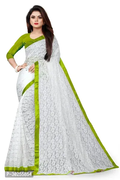 Elegant White Polycotton Saree with Blouse piece For Women-thumb0