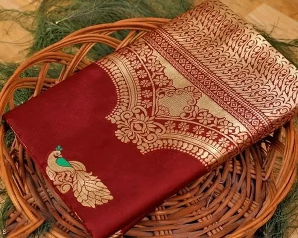 Stylish Lichi Silk Woven Design Saree With Blouse Piece