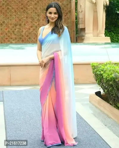 Rani Inspired Georgette Multicolored Saree with blouse Piece-thumb0