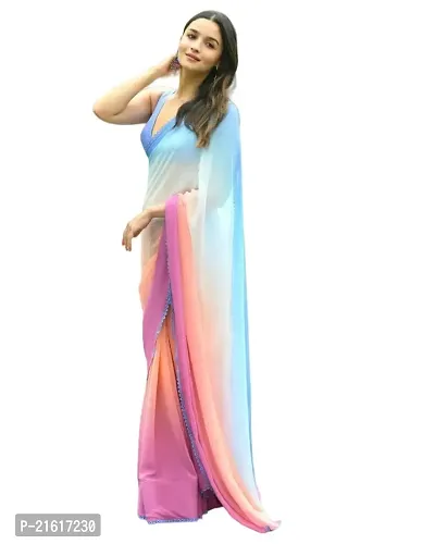 Rani Inspired Georgette Multicolored Saree with blouse Piece-thumb3