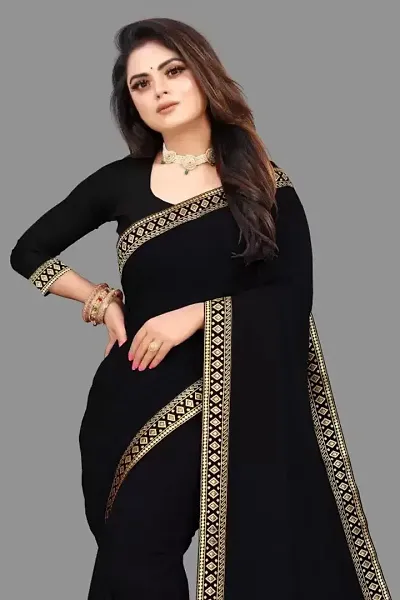 Soft Silk Black Square Lace Sarees With Blouse Piece