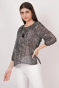 Women's Tops Black and White Dot Printed with Frill Neck and Tie, Full Sleeve-thumb1