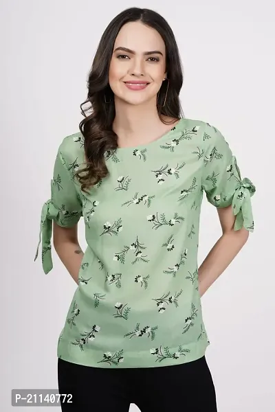 Casual Regular Sleeves Printed Women Green Top