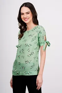 Casual Regular Sleeves Printed Women Green Top-thumb1