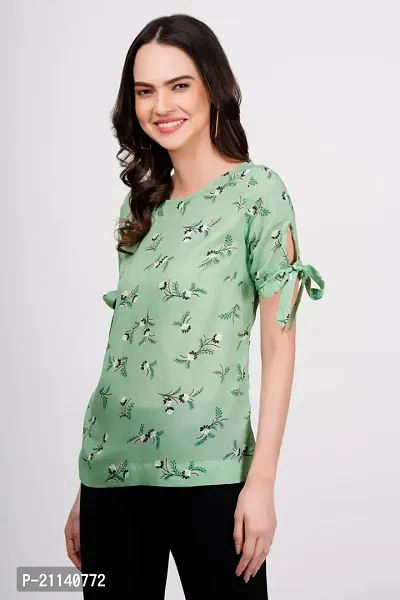 Casual Regular Sleeves Printed Women Green Top-thumb2