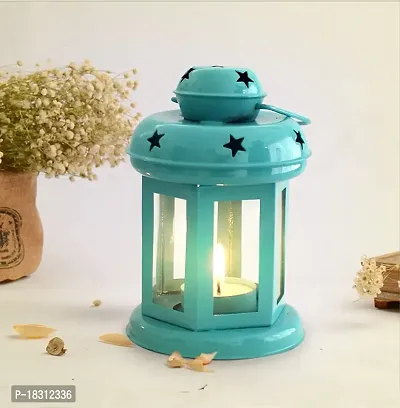 Hanging Lantern Tealight Holder - Decorations Items for Home Deacute;cor Set of 1 With Candles Blue Color-thumb0