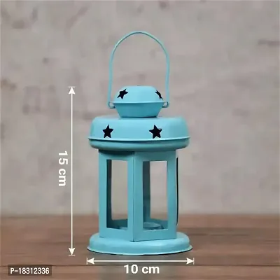 Hanging Lantern Tealight Holder - Decorations Items for Home Deacute;cor Set of 1 With Candles Blue Color-thumb2