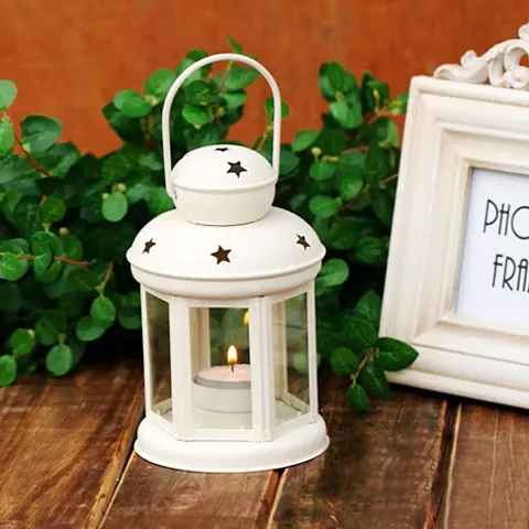 Hanging Lantern Tealight Holder - Decorations Items for Home Deacute;cor Set of 1 With Candles White Color