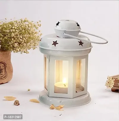 Hanging Lantern Tealight Holder - Decorations Items for Home Deacute;cor Set of 1 With Candles White Color-thumb3