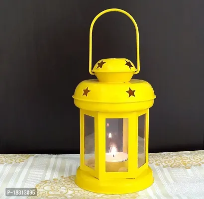 Hanging Lantern Tealight Holder - Decorations Items for Home Deacute;cor Set of 1 With Candles Yellow Color-thumb0