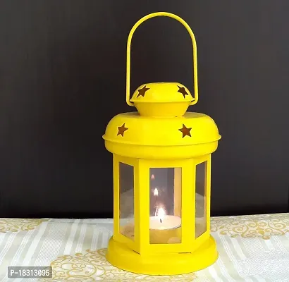 Hanging Lantern Tealight Holder - Decorations Items for Home Deacute;cor Set of 1 With Candles Yellow Color