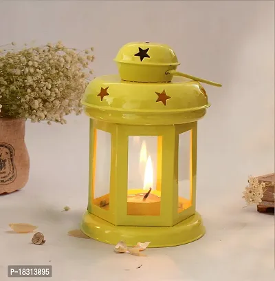 Hanging Lantern Tealight Holder - Decorations Items for Home Deacute;cor Set of 1 With Candles Yellow Color-thumb2