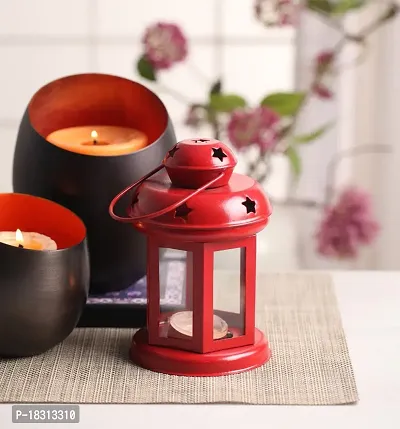 Hanging Lantern Tealight Holder - Decorations Items for Home Deacute;cor Set of 1 With Candles Red Color-thumb0