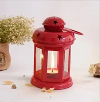 Hanging Lantern Tealight Holder - Decorations Items for Home Deacute;cor Set of 1 With Candles Red Color-thumb1