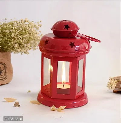 Hanging Lantern Tealight Holder - Decorations Items for Home Deacute;cor Set of 1 With Candles Red Color-thumb2