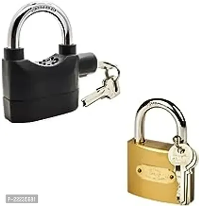 Alarm Security Lock With Motion Sensor (Black) And Iron Anti-Pick Hardened Premium Padlock (63M) For Home And Office Door.