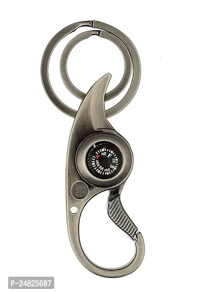 Stylish Hook Locking Double Rings Compass Metal Keychain For Car Bike Men Women Keyring Sliver-thumb0