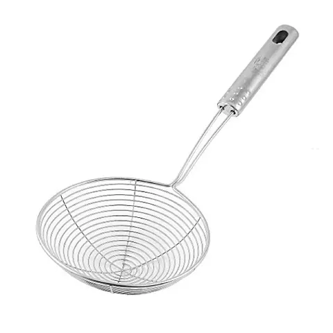 Sakoraware Heavy Duty Professional Standard Stainless Steel Deep Fry Jhara Mesh Laddle Jharni Wire Skimmer Puri Strainer with Handle for Perfect Oil Extraction, 16 cm