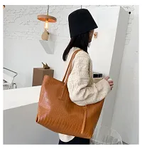 Stylish Brown Artificial Leather Textured Handbags For Women-thumb3