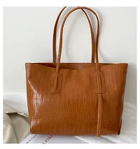 Stylish Brown Artificial Leather Textured Handbags For Women-thumb1