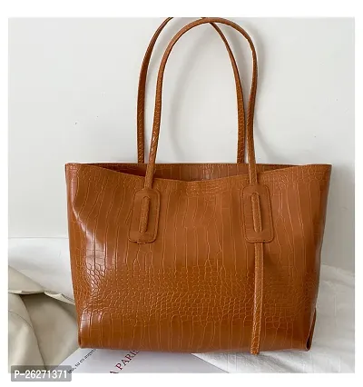 Stylish Brown Artificial Leather Textured Handbags For Women-thumb2