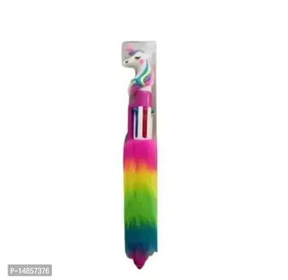 Unicron Multicolour Fur Pen | Rainbow Unicorn Fur Retractable Ballpoint Pens for School | Pack of 1 Unicorn Fur 6 in 1 Ballpoint Color Pen for Kids-thumb0