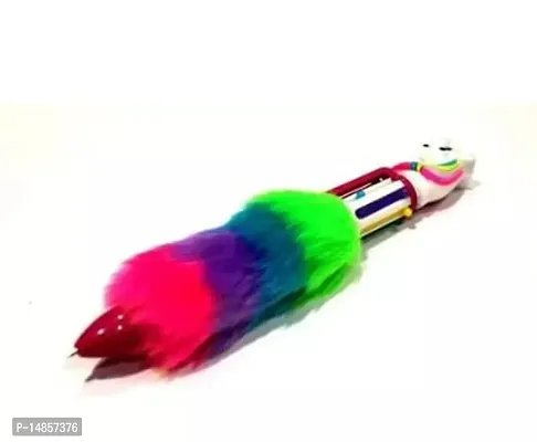Unicron Multicolour Fur Pen | Rainbow Unicorn Fur Retractable Ballpoint Pens for School | Pack of 1 Unicorn Fur 6 in 1 Ballpoint Color Pen for Kids-thumb2