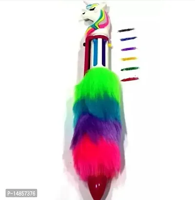 Unicron Multicolour Fur Pen | Rainbow Unicorn Fur Retractable Ballpoint Pens for School | Pack of 1 Unicorn Fur 6 in 1 Ballpoint Color Pen for Kids-thumb3