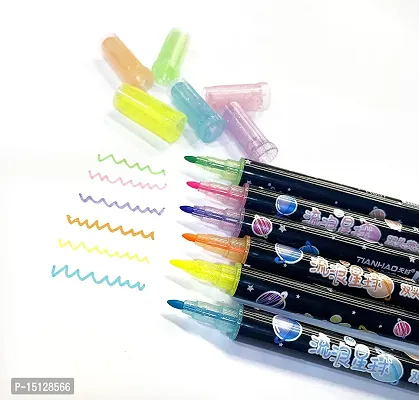 Space Theme Double Tip Highlighters|Set Of 6 Double Sided Pens|Fine Grip Marker|Thin  Thick Tip|2In1|Chisel Tip|Smudge Proof  Quick Dry|Ideal Gift For Kids-Assorted-thumb2