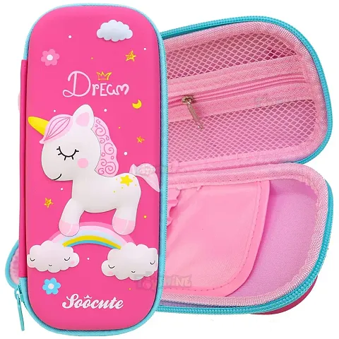Pencil Case Dream Unicorn Pink Hardtop Pencil Case with Multiple Compartments - Kids School Supply Organizer Students Stationery Box - Girls Pen Pouch- Pink