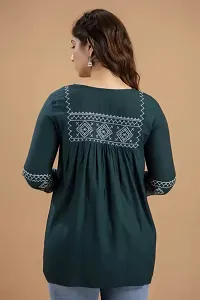 Elegant Green Cotton Blend Embroidered Tunic For Women-thumb1